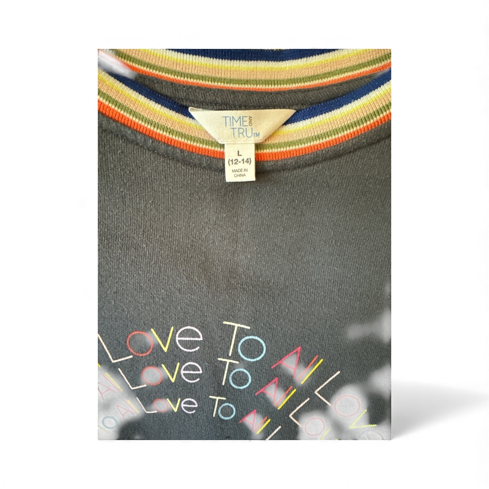Time and Tru Charcoal Tee with Multicolor Text - Picture 3 of 4